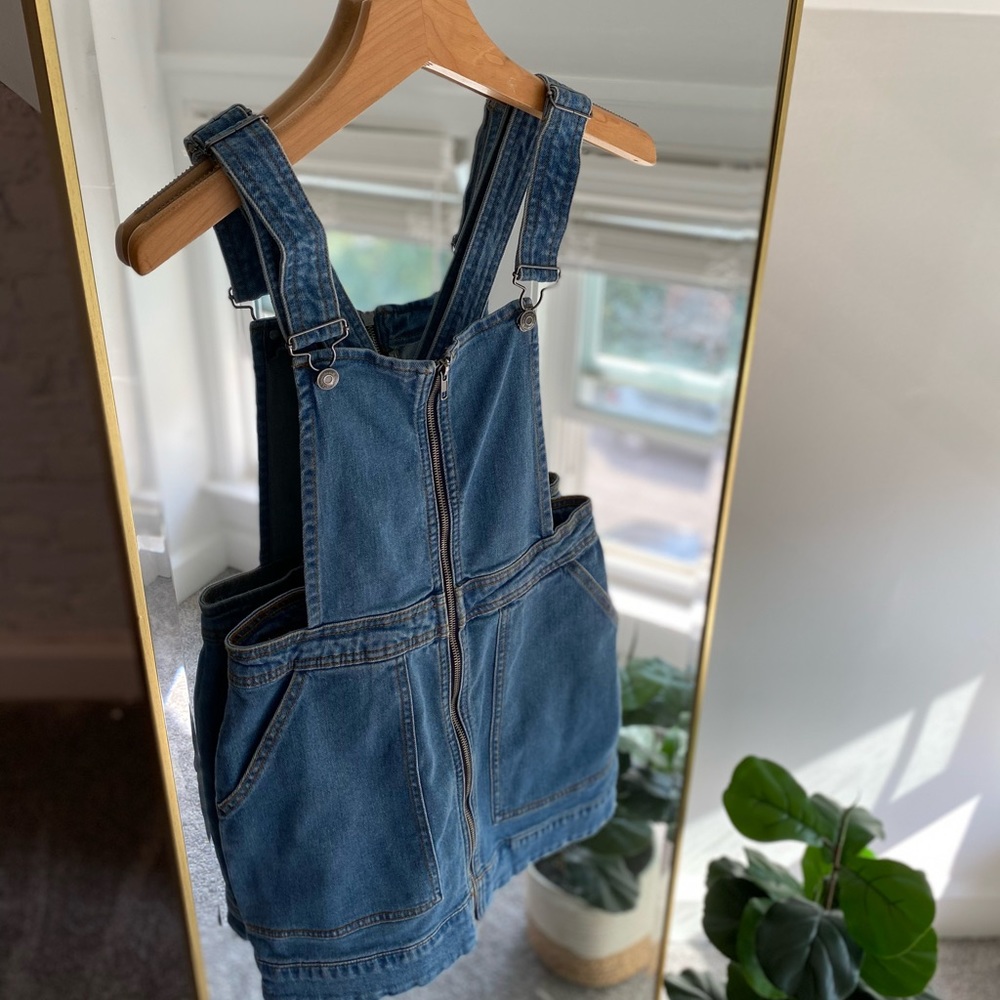 Zip-up denim overall dress